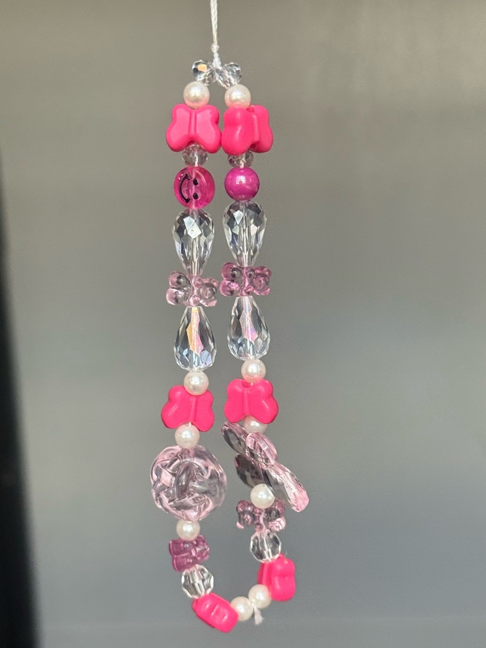 Handmade Pink Beaded Phone Charm